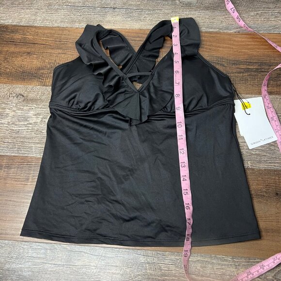 Gibson‎ Latimer Tankini Swim Top Size XS Black Ruffle V-Neck Longline NWT - Picture 8 of 9